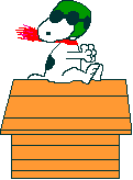 gif of snoopy flying on his house